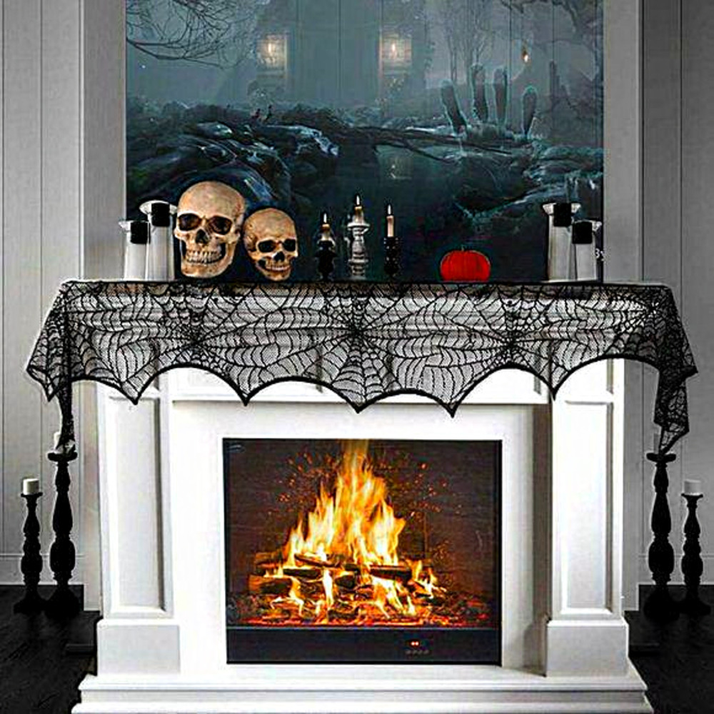 Home 18 x 96‎ Inch Black Lace Spiderweb Mantle Fireplace Scarf